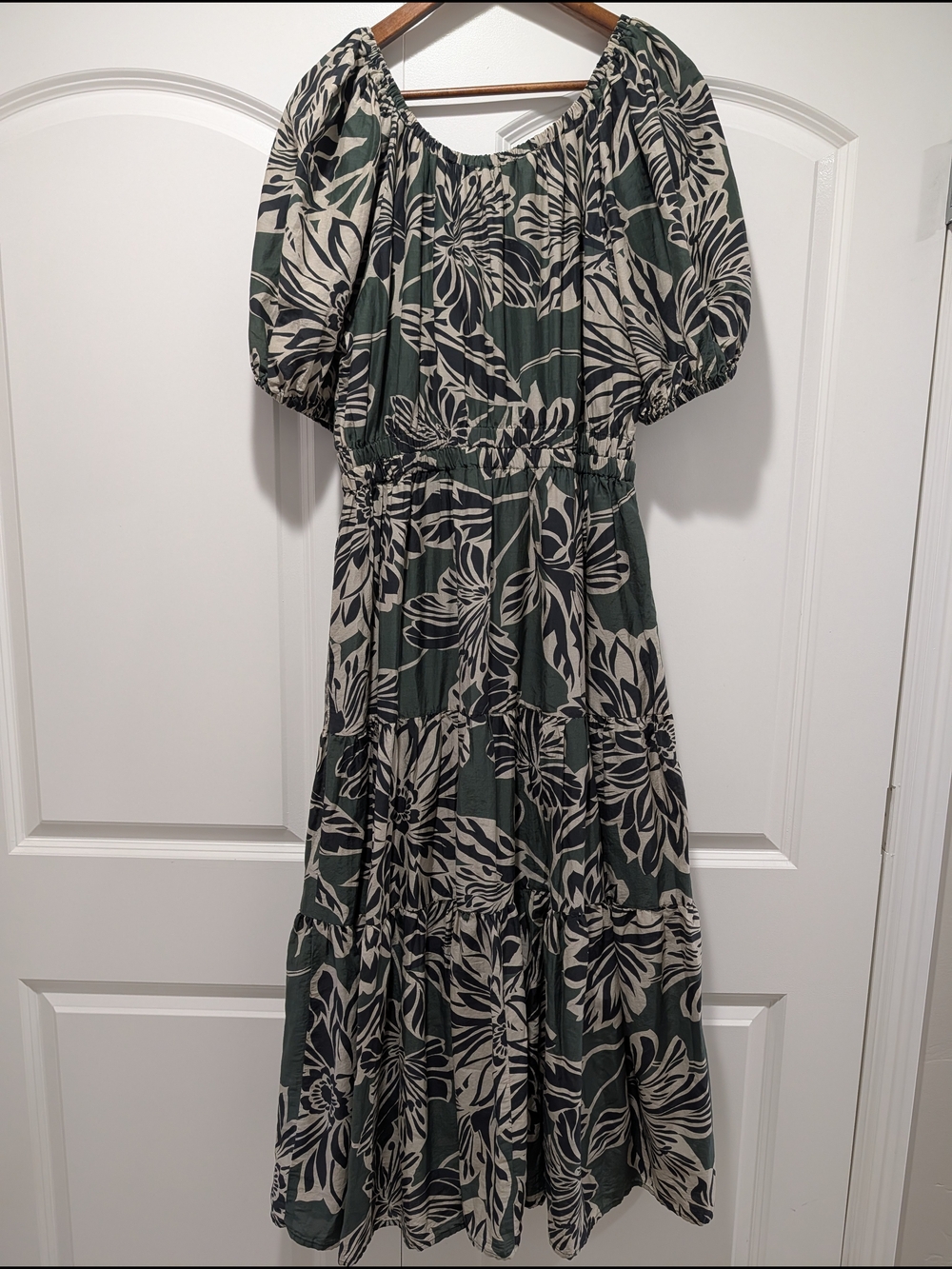 Velvet Raya Floral Print Silk Cotton Blend Puff Sleeve Voile Midi Dress Sz M - Picture 3 of 16